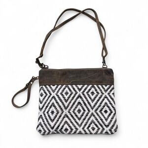 Myra Bag Crossbody‎ Wristlet Purse – Geometric Pattern, Leather Trim